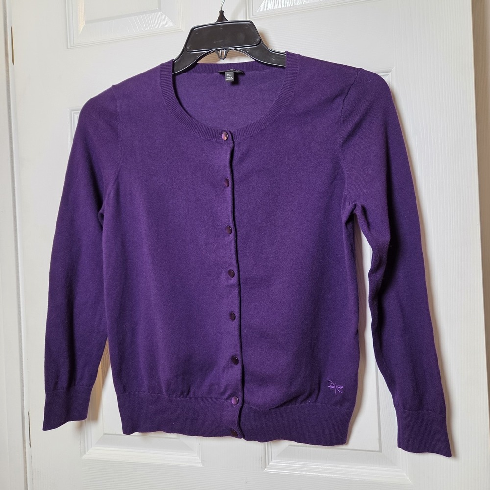Talbots sz M Petite purple button up cardigan sweater pima cotton‎ blend casual